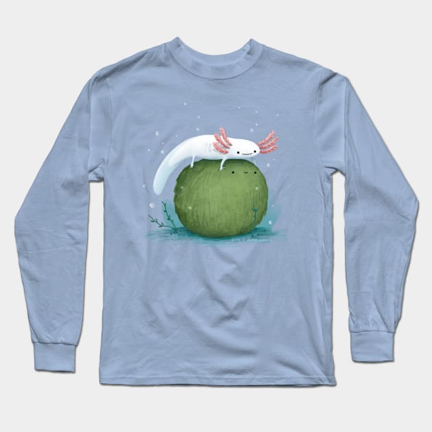 Axolotl on a Mossball Long Sleeve T-Shirt by Sophie Corrigan